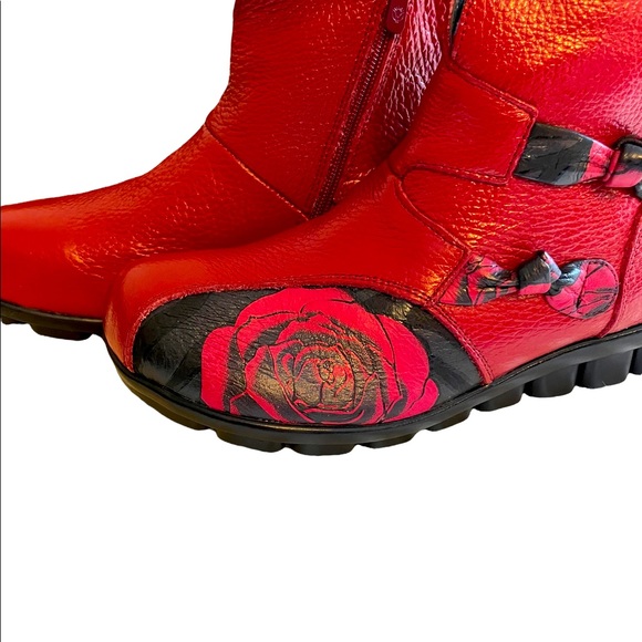 Red Floral Leather Boots NWOT - Picture 2 of 5